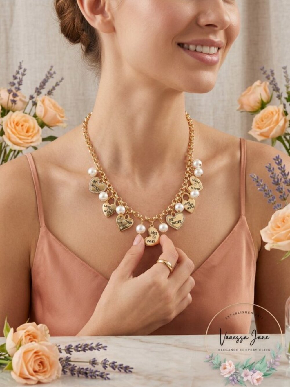 HOLIDAY Lane Gold-Tone Pave Valentine Heart and Imitation Pearl Charm Necklace